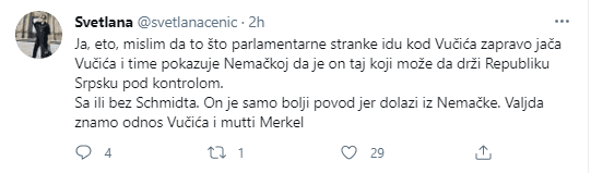 Objava Svetlane Cenić na Twitteru - Avaz