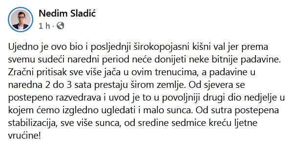 Status Sladića na Facebooku - Avaz