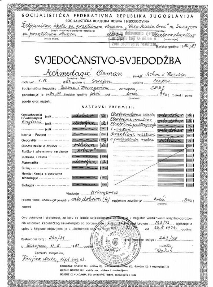 Facsimile of certificate of completion of third year of high school - Avaz