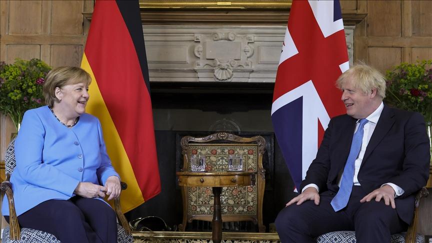 The Prime Minister Boris Johnson sits for a Tete a Tete with the Chancellor of Germany Angela Merkel at the Prime Ministers country residence Chequers in Aylesbury, United Kingdom on July 02, 2021. - Avaz