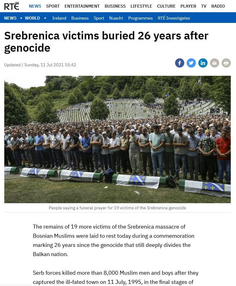 RTE podsjeća također na zločin u Srebrenici - Avaz