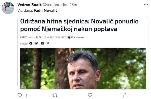 Komentari na Twitteru na račun premijera Novalića - Avaz
