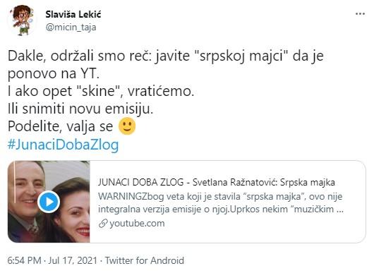 Objava Slaviše Lekića na Twitteru - Avaz