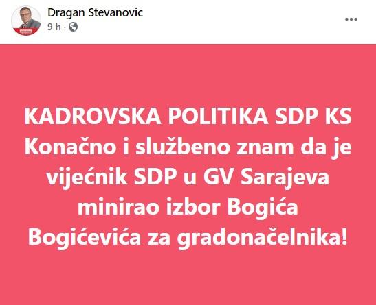 Objava Stevanovića na Facebooku - Avaz
