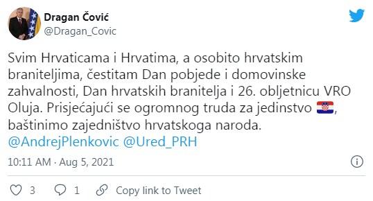 Čović na Twitteru: Čestitam Dan pobjede i domovinske zahvalnosti - Avaz