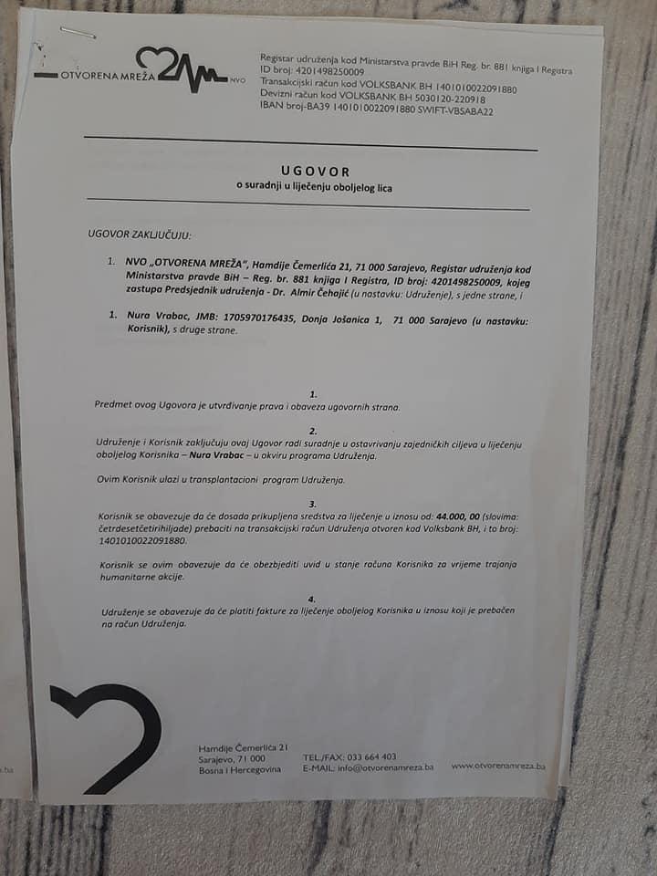 Ugovor između Nure Vrabac - Halimanović i "Otvorene mreže" - Avaz