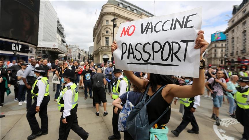 Anti-vaccine protesters ‘unlawfully’ enter media hub in London