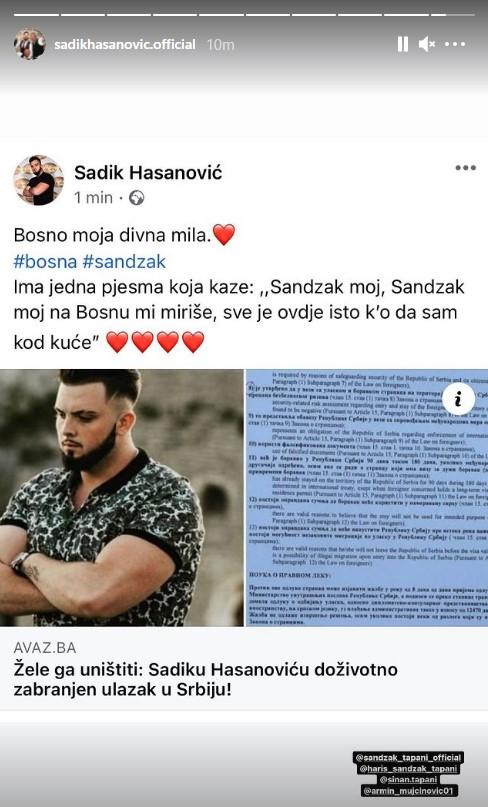 Objava Sadika Hasanovića na Instagramu - Avaz