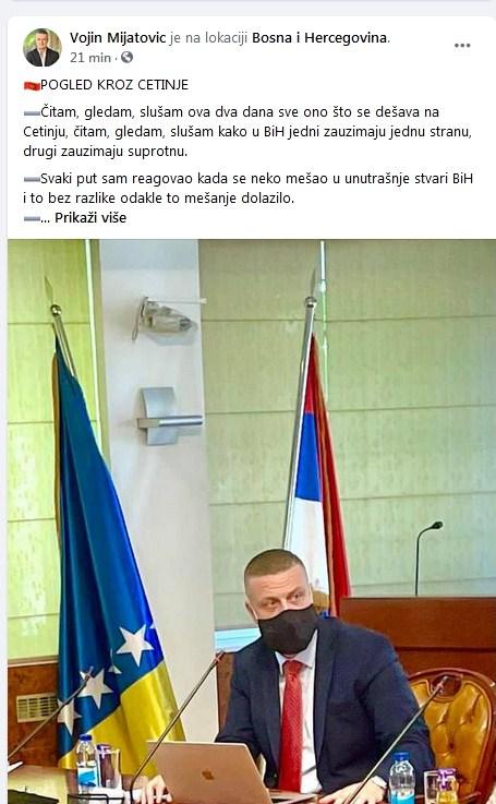 Status Vojina Mijatovića na Facebooku - Avaz