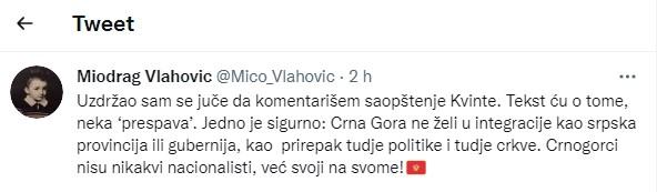Objava Vlahovića na Twitteru - Avaz