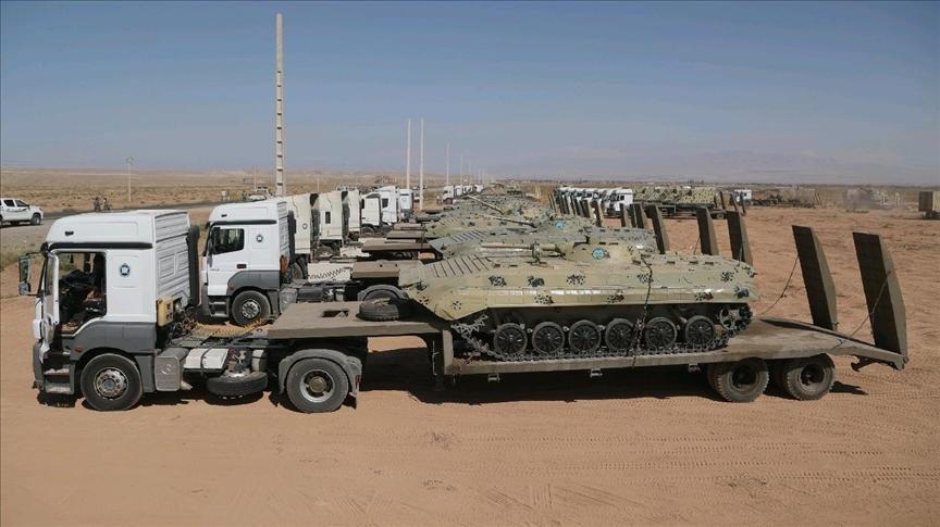 Armored vehicles take part in the "Khyber Conquerors" military drill in the general area of ​​the northwest of Iran, located at the borders with Azerbaijan and Armenia, on October 01, 2021. - Avaz