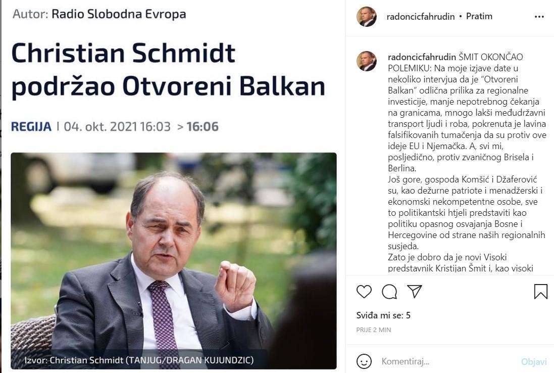 Objava Fahrudina Radončića na Instagramu - Avaz