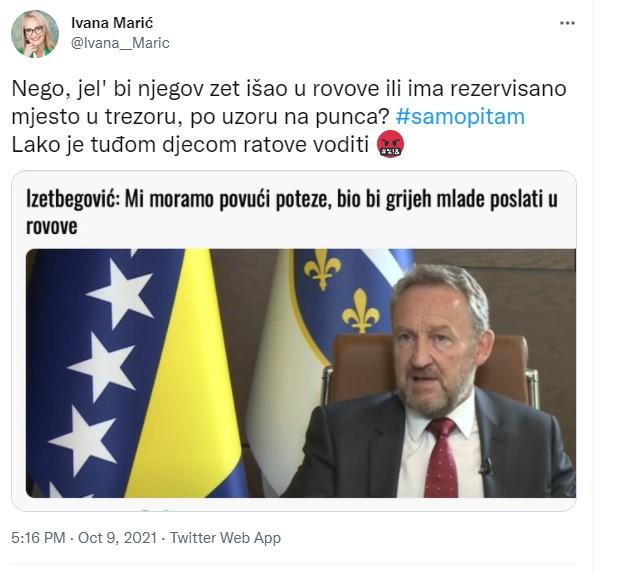 Objava Ivane Marić na Twitteru - Avaz