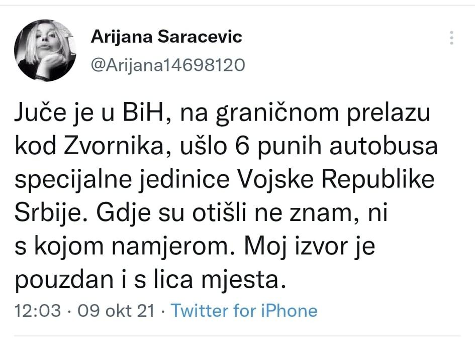 Objava Arijane Saračević - Avaz