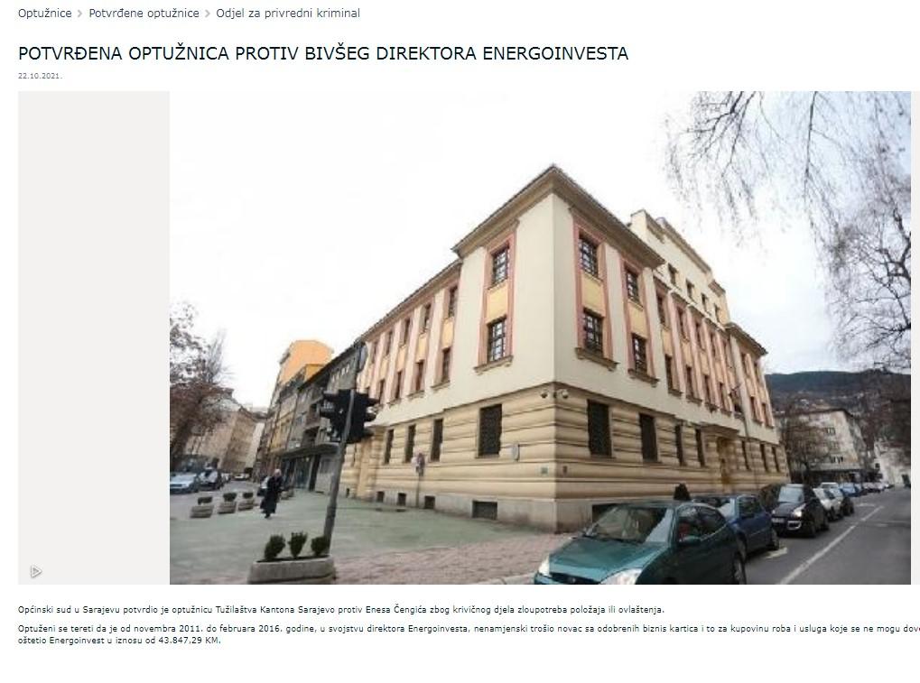 Optužnica objavljena na stranici Tužilaštva KS - Avaz