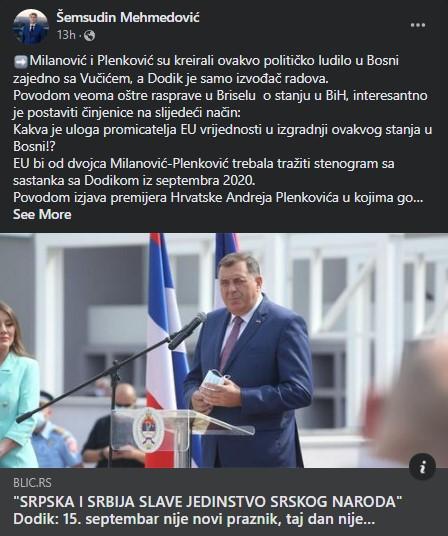 Objava Mehmedovića na Facebooku - Avaz