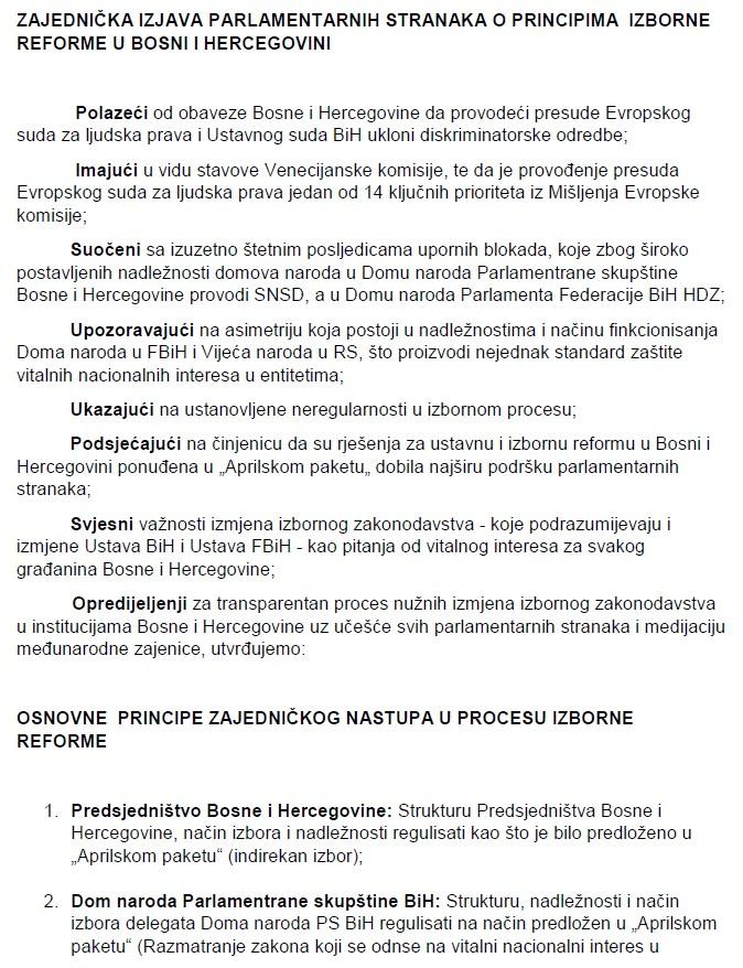 Prijedlog zajedničke izjave koju je poslao Izetbegović - Avaz