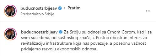 Objava Vučića na Instagramu - Avaz