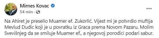 Status na Facebooku objavio novinar Mirnes Kovač - Avaz