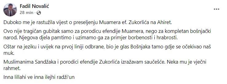 Objava Novalića na Facebooku - Avaz