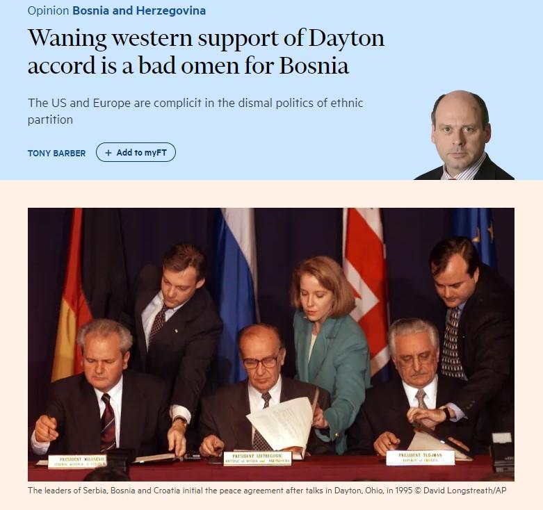 Smanjenje zapadne podrške Dejtonskom sporazumu je loš znak za Bosnu