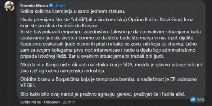 Prvi komentar Nermina Muzura na status Fadila Novalića - Avaz