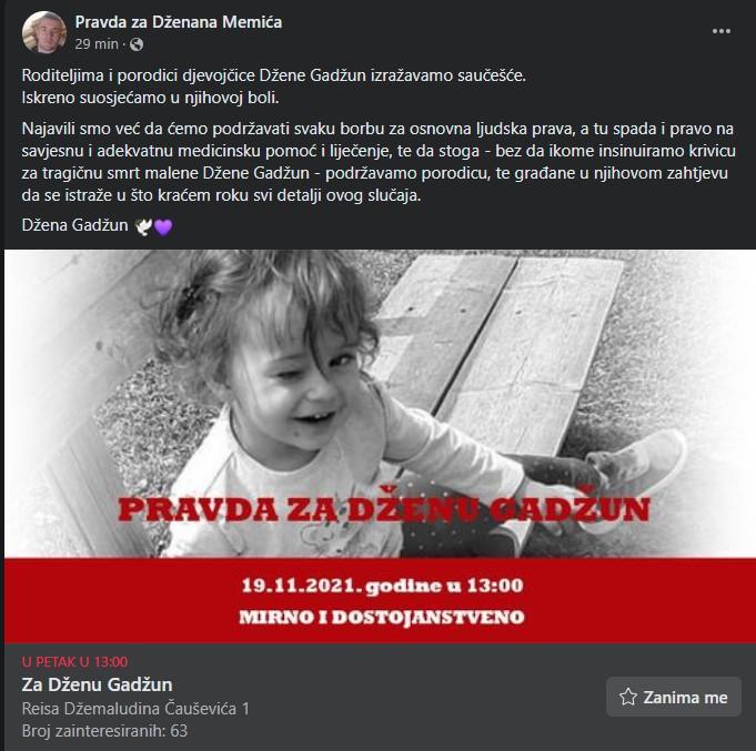 Podrška roditeljima preminule djevojčice - Avaz