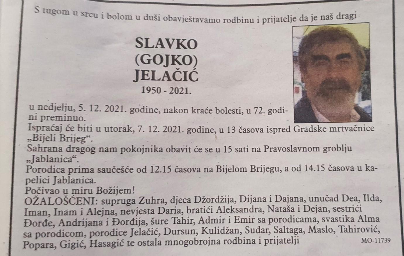 Posljednji pozdrav Slavku Jelačiću - Avaz