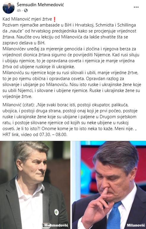Objava Mehmedovića na Facebooku - Avaz