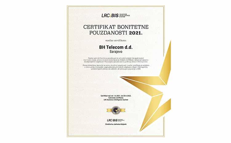 Certifikat bonitetne pouzdanosti BH Telecomu