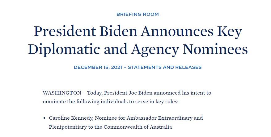 Predsjednik Bajden je predložio Kerolin Kenedi za novu ambasadoricu SAD-a u Australiji - Avaz