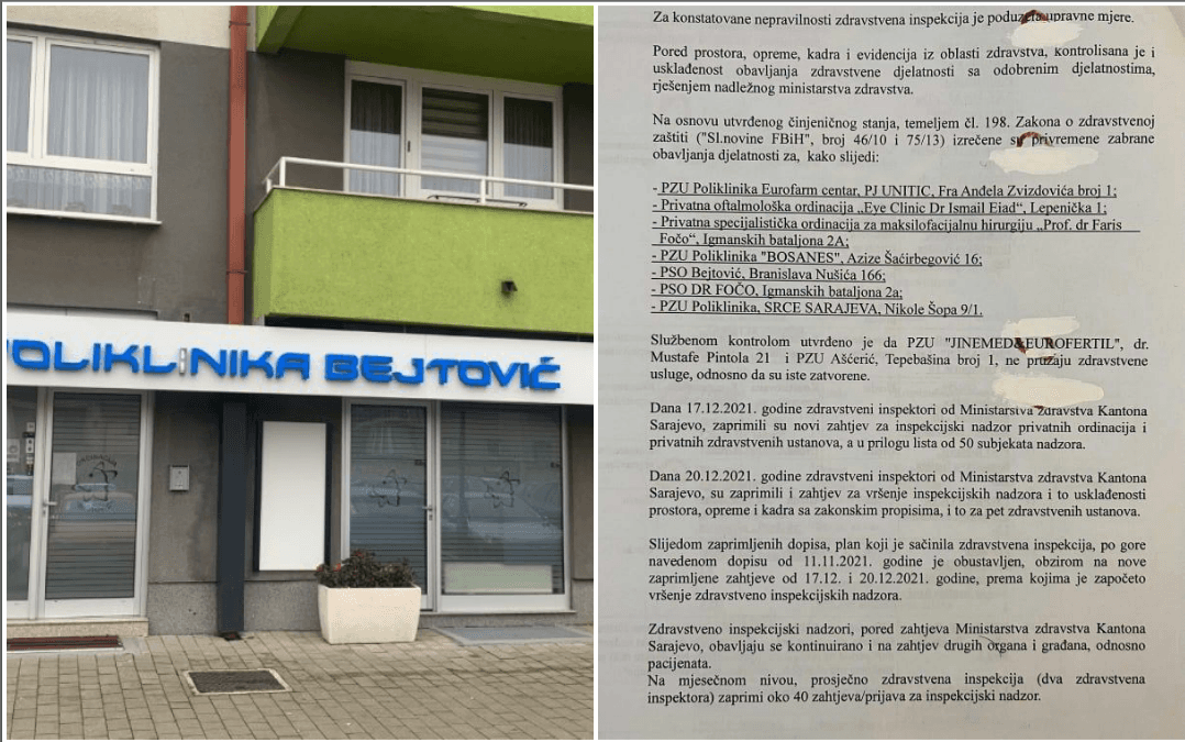 Donosimo spisak privatnih zdravstvenih klinika u Sarajevu kojima je izrečena privremena zabrana obavljanja djelatnosti