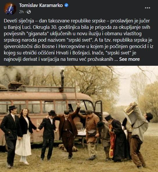 Status Tomislava Karamarka na Facebooku - Avaz