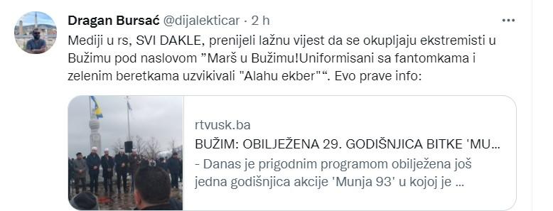 Objava Dragana Bursaća na Twitteru - Avaz