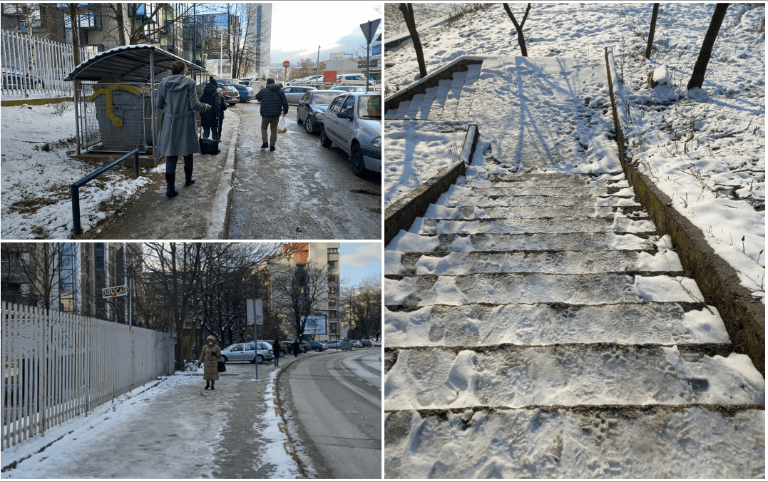 Prošetali smo Sarajevom: Zbog neočišćenog leda i snijega pješaci mile po trotoarima