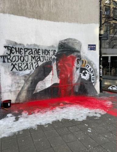 Mural ratnom zločincu Ratku Mladiću ponovo prekrečen