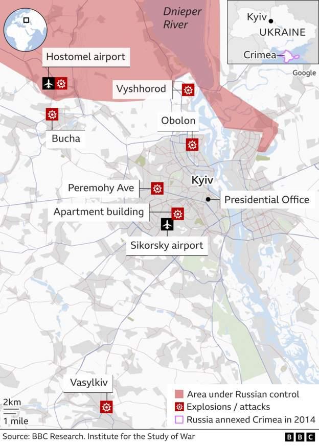 Objavljena mapa: Napadi se nastavljaju i oko glavnog grada Ukrajine