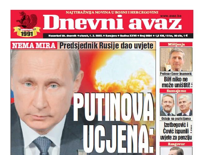 Danas u "Dnevnom avazu" čitajte: Putinova ucjena: Krim je naš!