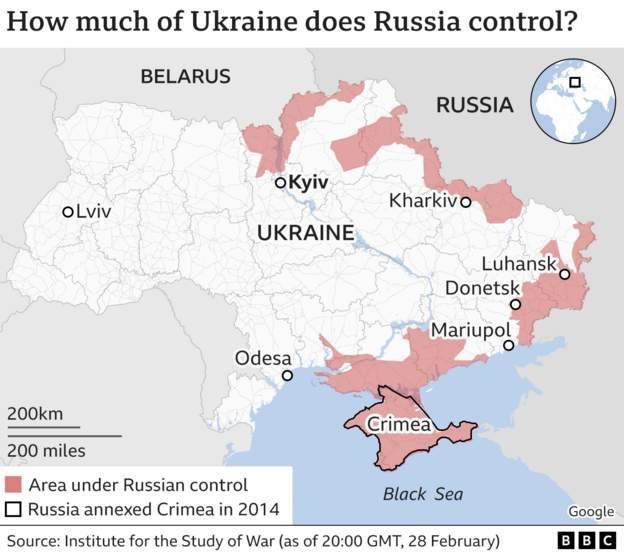Pogledajte mapu područja Ukrajine koje kontroliše Rusija