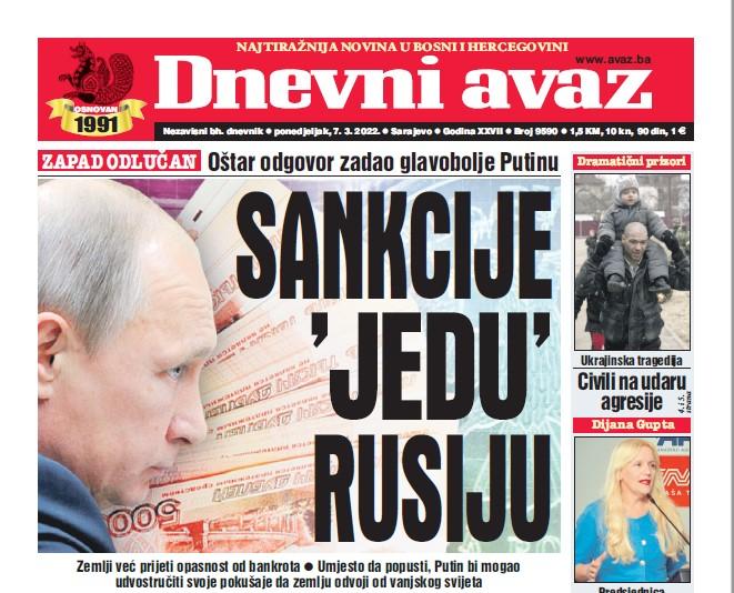 Danas u "Dnevnom avazu" čitajte: Sankcije "jedu" Rusiju