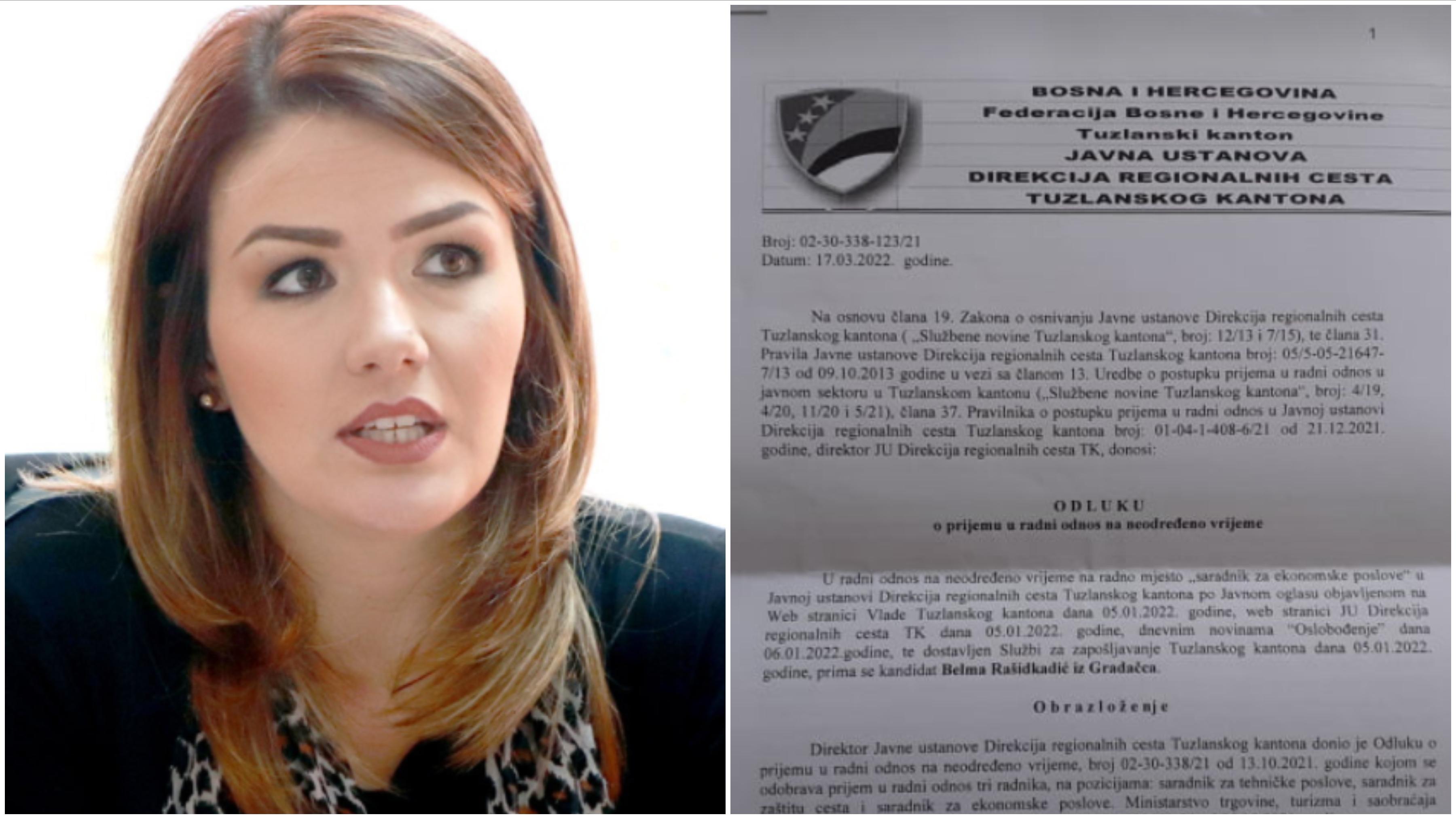 Objavljujemo dokaz: Sestra Lejle Vuković, zastupnice u Skupštini, zaposlena u Direkciju regionalnih cesta TK