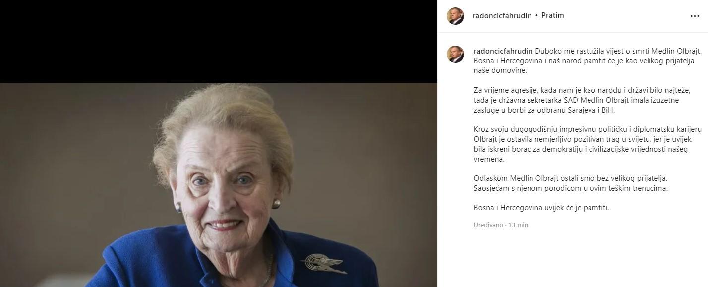 Objava predsjednika SBB-a na Instagramu - Avaz