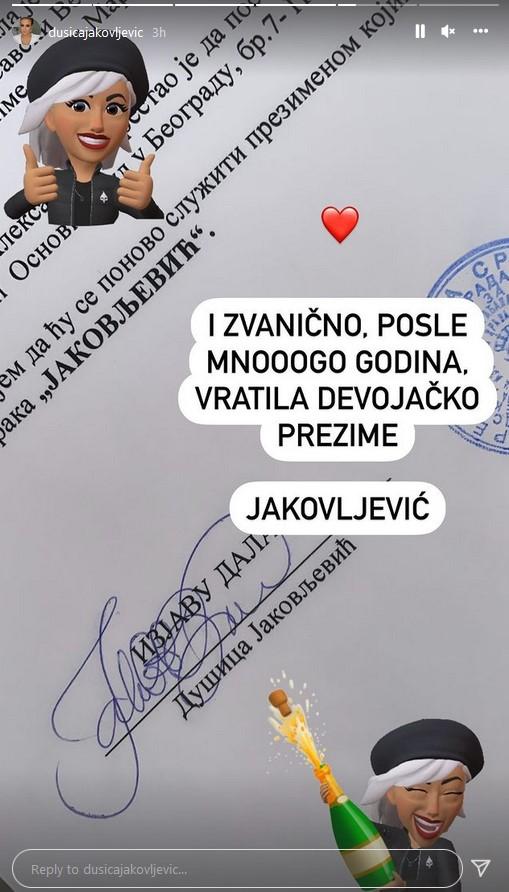Objava Dušice Jakovljević na Instagramu - Avaz