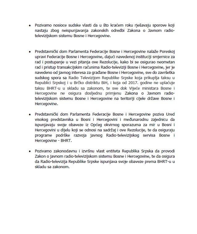 Faksimil Rezolucije  o javnom interesu funkcionisanja BHRT-a - Avaz