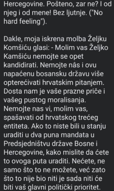 Faksimil poruke bivšeg reisa Ceirća Željku Komšiću (II) - Avaz