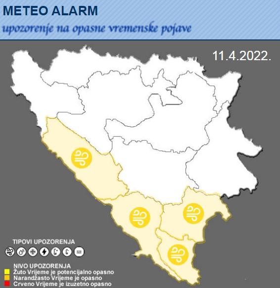 Žuti meteoalarm na području četiri grada - Avaz