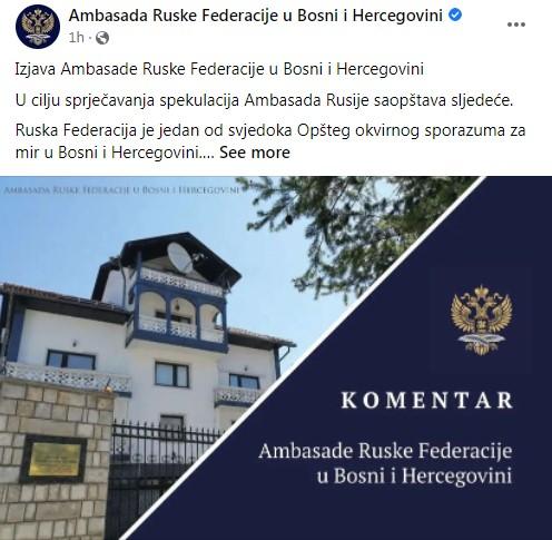 Objava Ruske ambasade na zvaničnoj Facebook stranici - Avaz