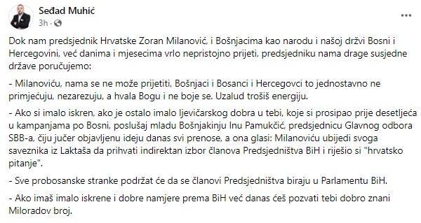 Objava Muhića na Facebooku - Avaz