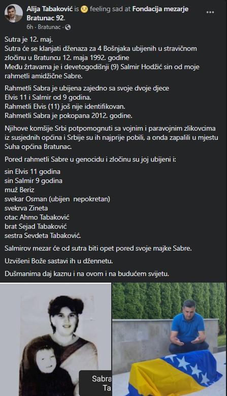 Objava Alije Tabakovića - Avaz