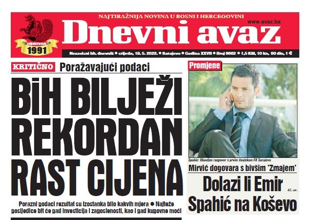 Danas u "Dnevnom avazu" čitajte: BiH bilježi rekordan rast cijena